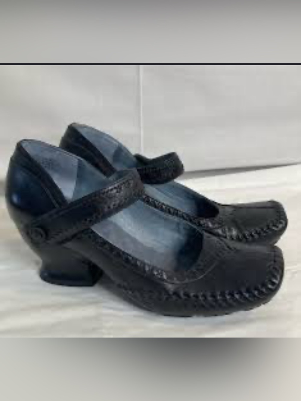 Clarks Indigo Black Leather Mary Jane Clog Block Heels 7M